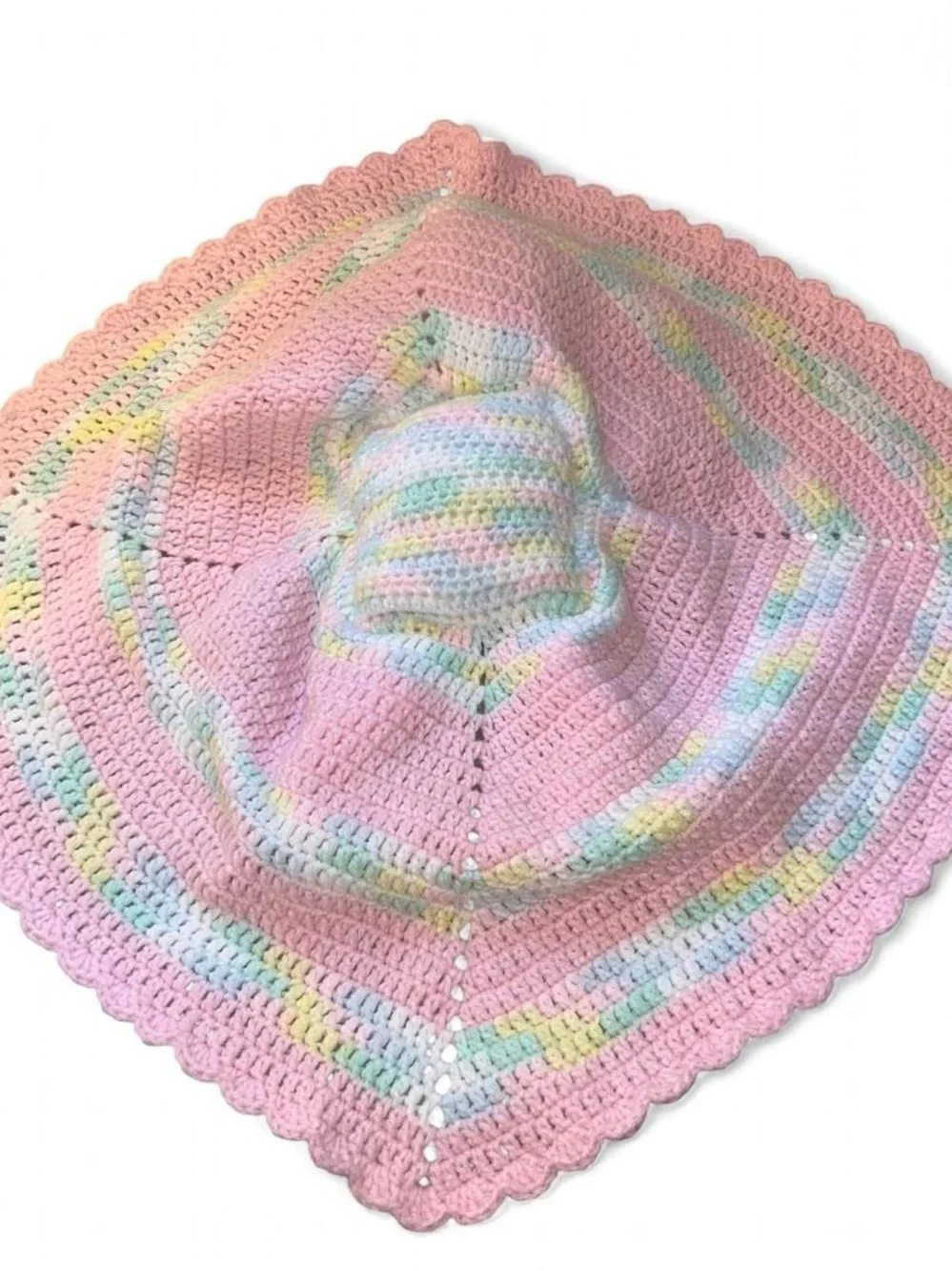 Vintage Style Pink Pastel Crochet Lullaby Baby Doll blanket